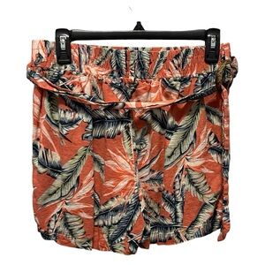Christian Siriano Tropical Elastic Waist Belted Women's Linen Blend Shorts Large